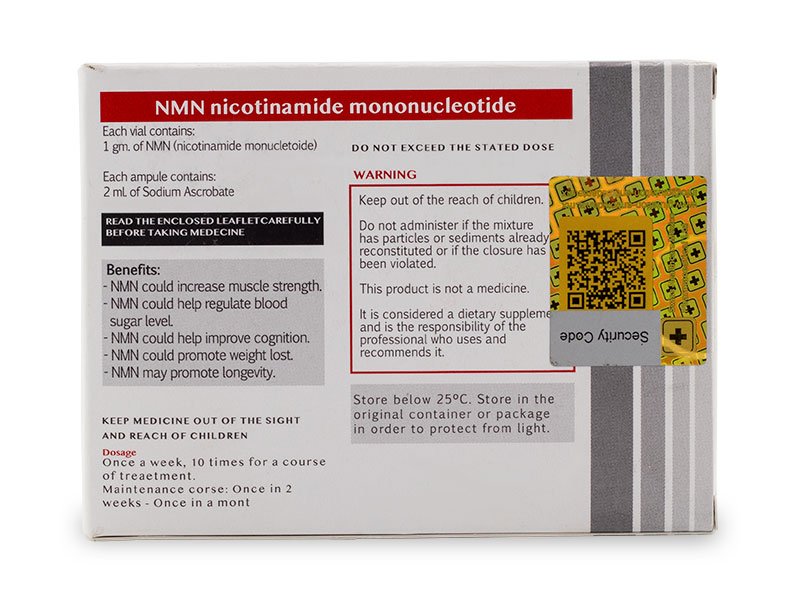 Vista trasera de Caja de NMN, Mononucleotido de Nicotinamida, Swiss Healthcare Pharmaceutical