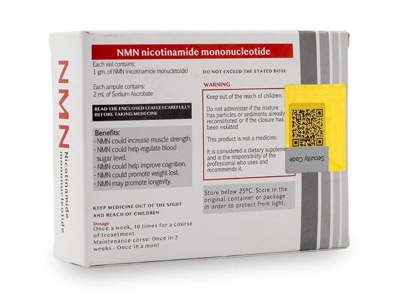 Vista trasera lateral de Caja de NMN, Mononucleotido de Nicotinamida, Swiss Healthcare Pharmaceutical