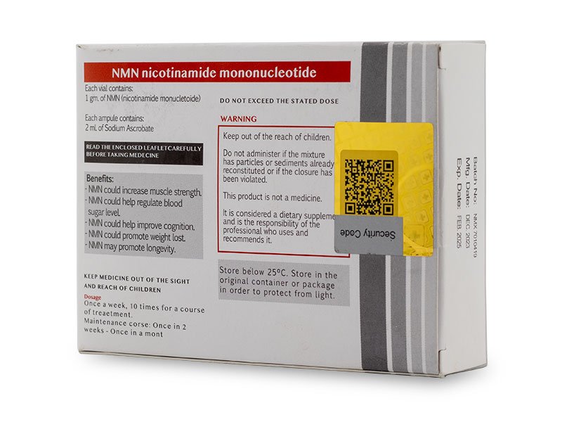 Vista trasera lateral de Caja de NMN, Mononucleotido de Nicotinamida, Swiss Healthcare Pharmaceutical